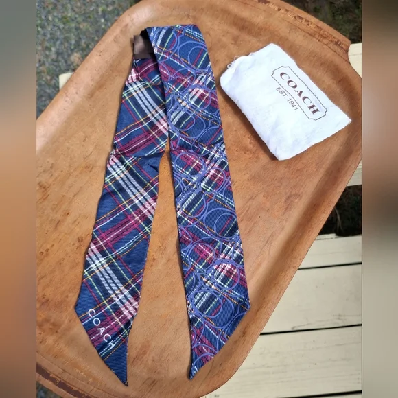 Vintage Y2K Coach Skinny Silk Tartan Plaid Twilly Scarf With Original Dust Bag - Picture 2 of 11